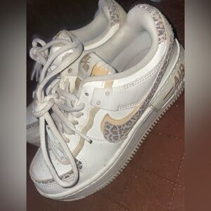 Nike Air Force 1 Shadow White and Leopard Sneakers Size 5.5